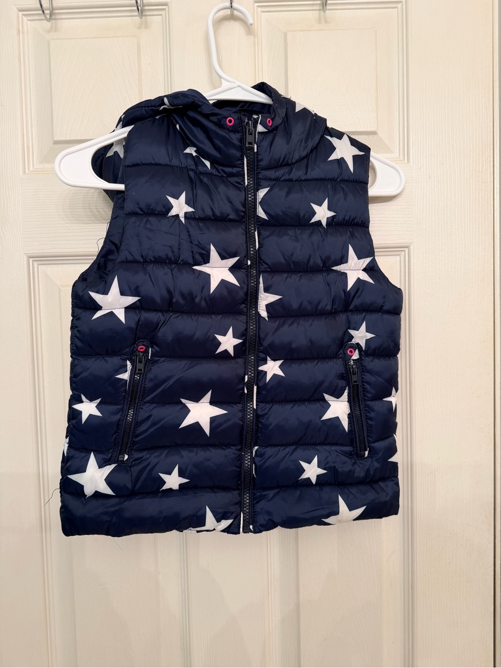 Zara Navy Star Hooded Puffer Vest with White Stars